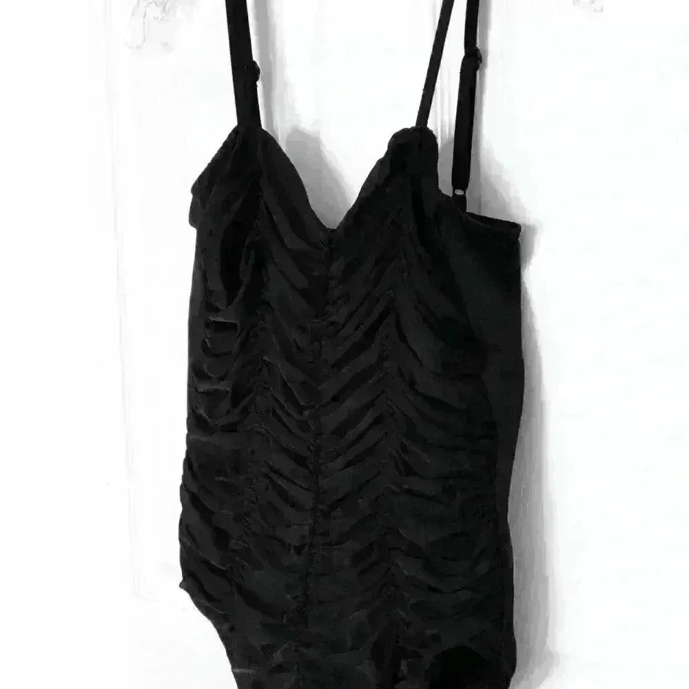 Lands' End women's swimsuit size 16 one-piece black ruched built-in bra